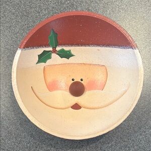 Festive Santa Claus Holiday Plate - Wooden Red and Cream